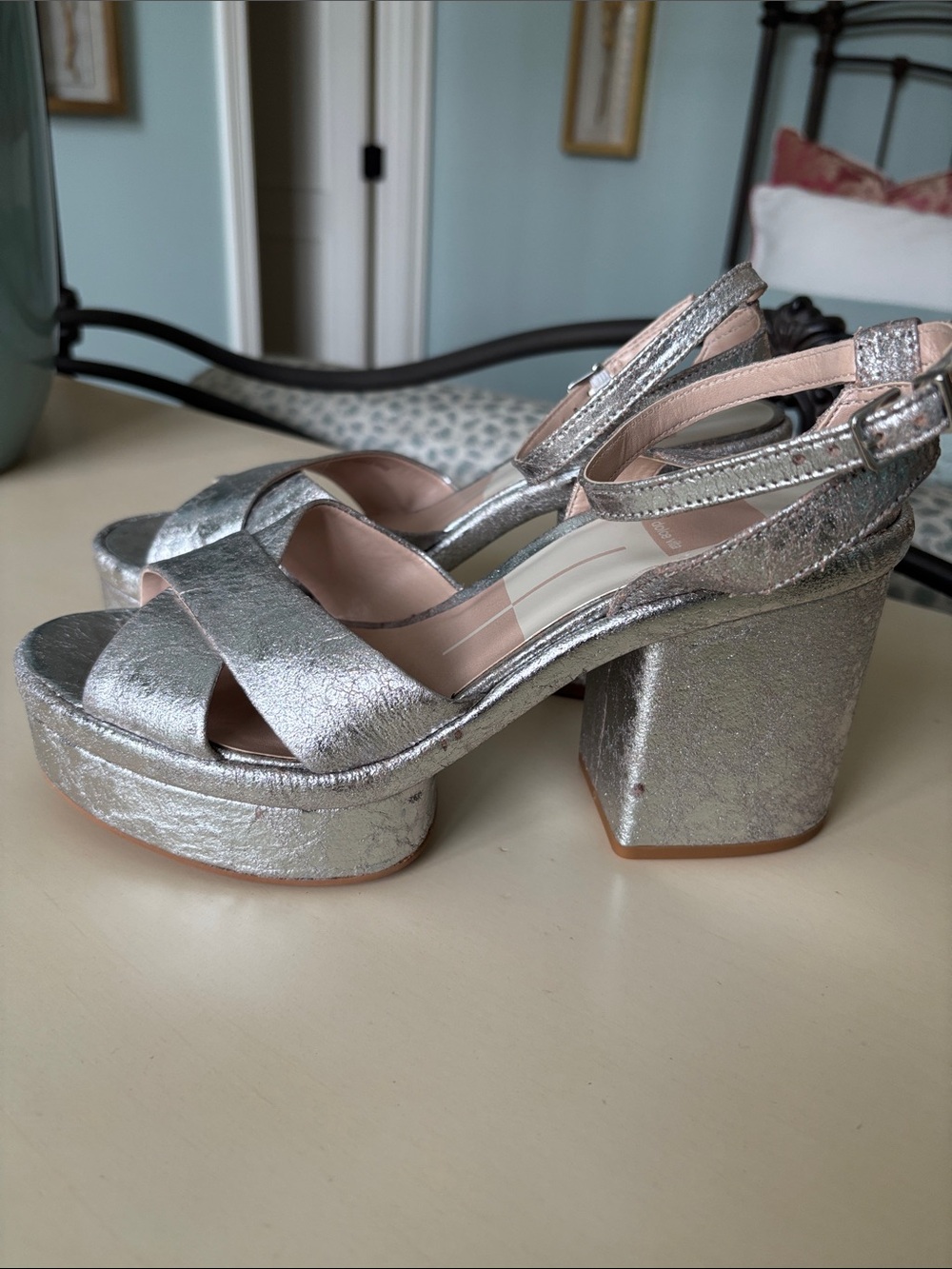 Dolce Vita Metallic Silver Platform Block Heel Sandals